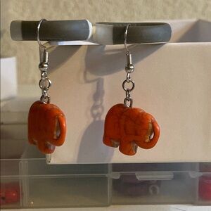 Handmade Orange Elephant Earrings